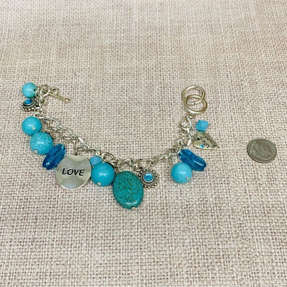Silver‎ Turquoise Beaded Affirmation Charm Bracelet